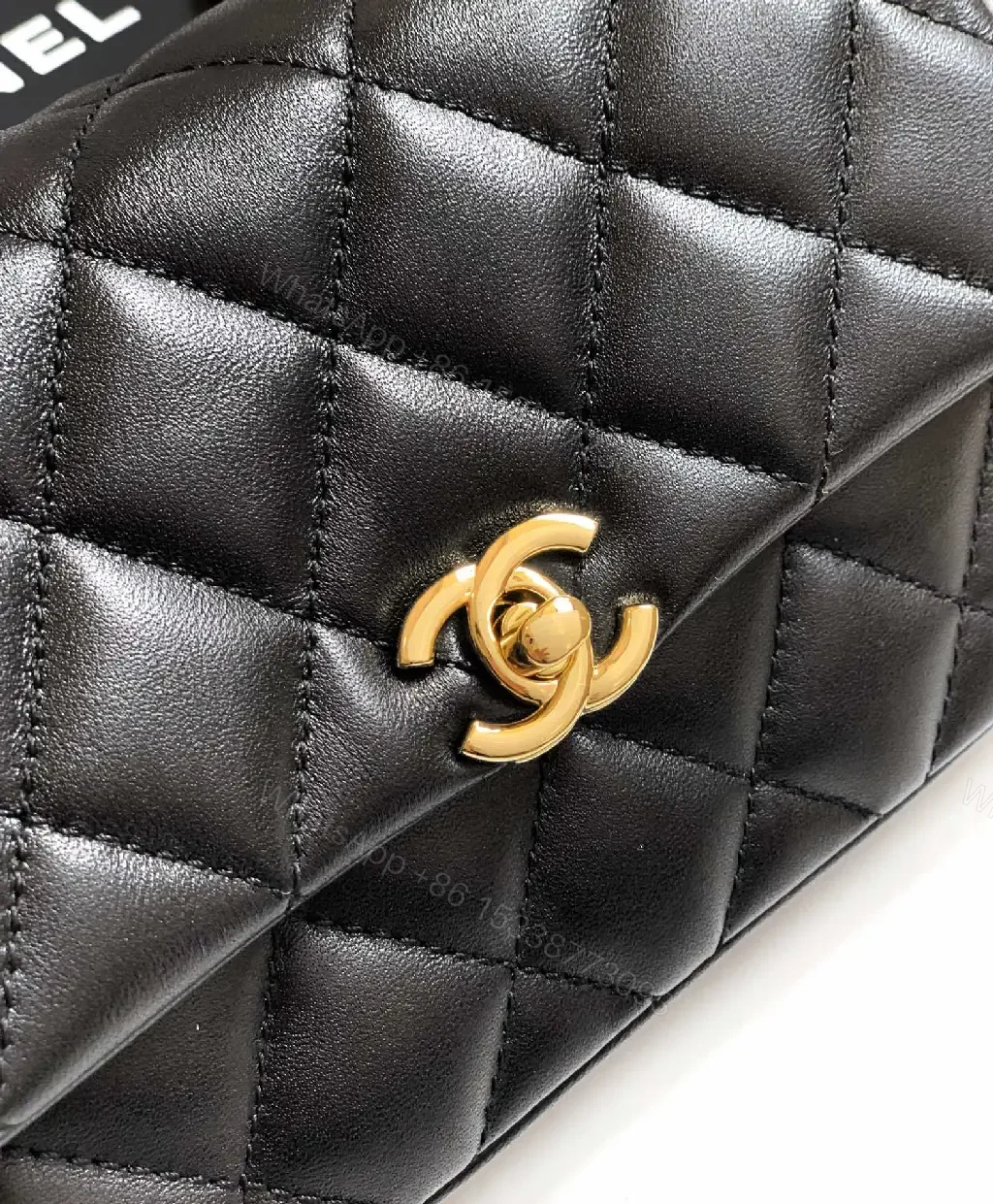 View 7 of Quilted Calfskin Leather Shoulder Bag with Gold Chain