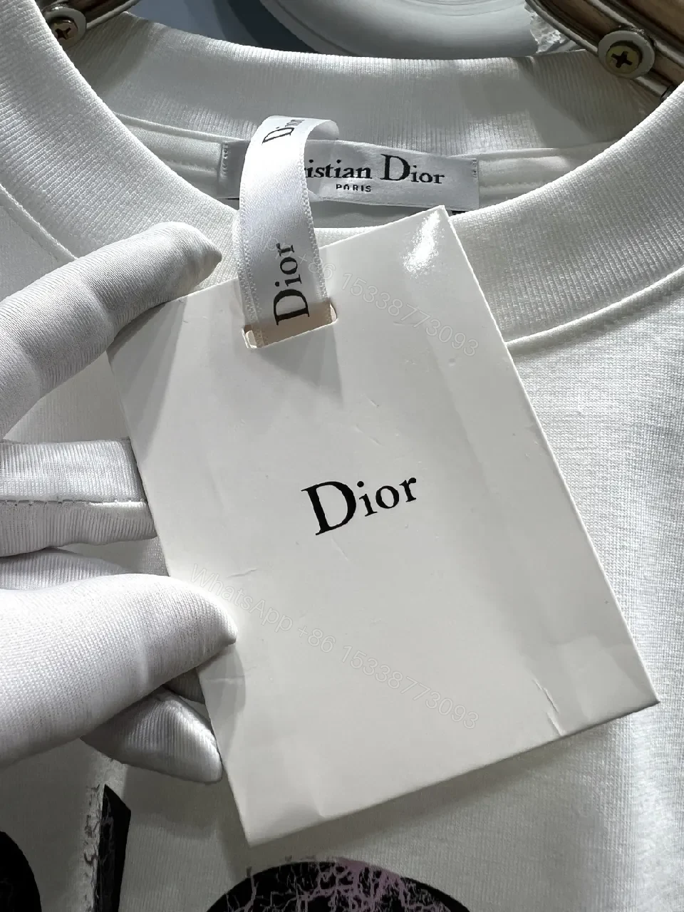 View 3 of White Cotton Tee with Distressed Gradient Logo - Relaxed Fit Top