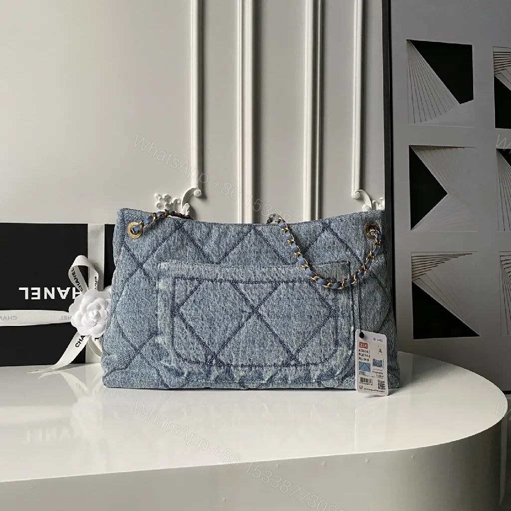 View 3 of Denim-Quilted Chanel-Inspired Structured Handbag