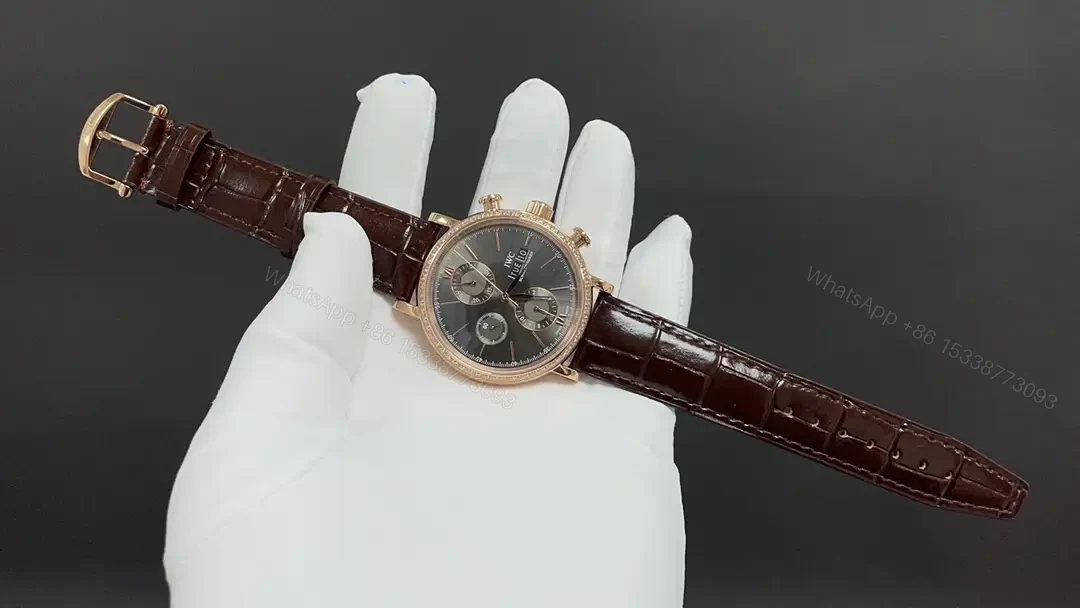 View 2 of IWC Wave Chronograph Watch Grey Dial Rose Gold Leather Strap Ultimate 42MM IWC-WAVE-CHR-GRY-RG42