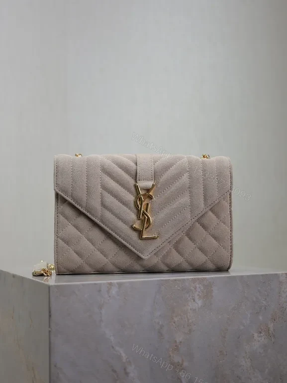 Taupe Quilted Luxe Shoulder Bag with YSL Emblem — view 1
