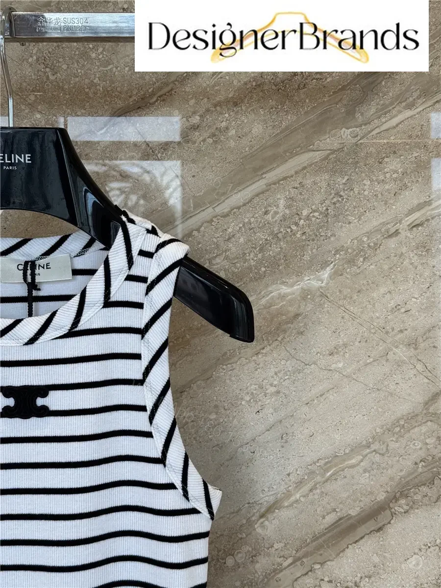 View 5 of Celine Triomphe Black and White Striped Knit Vest