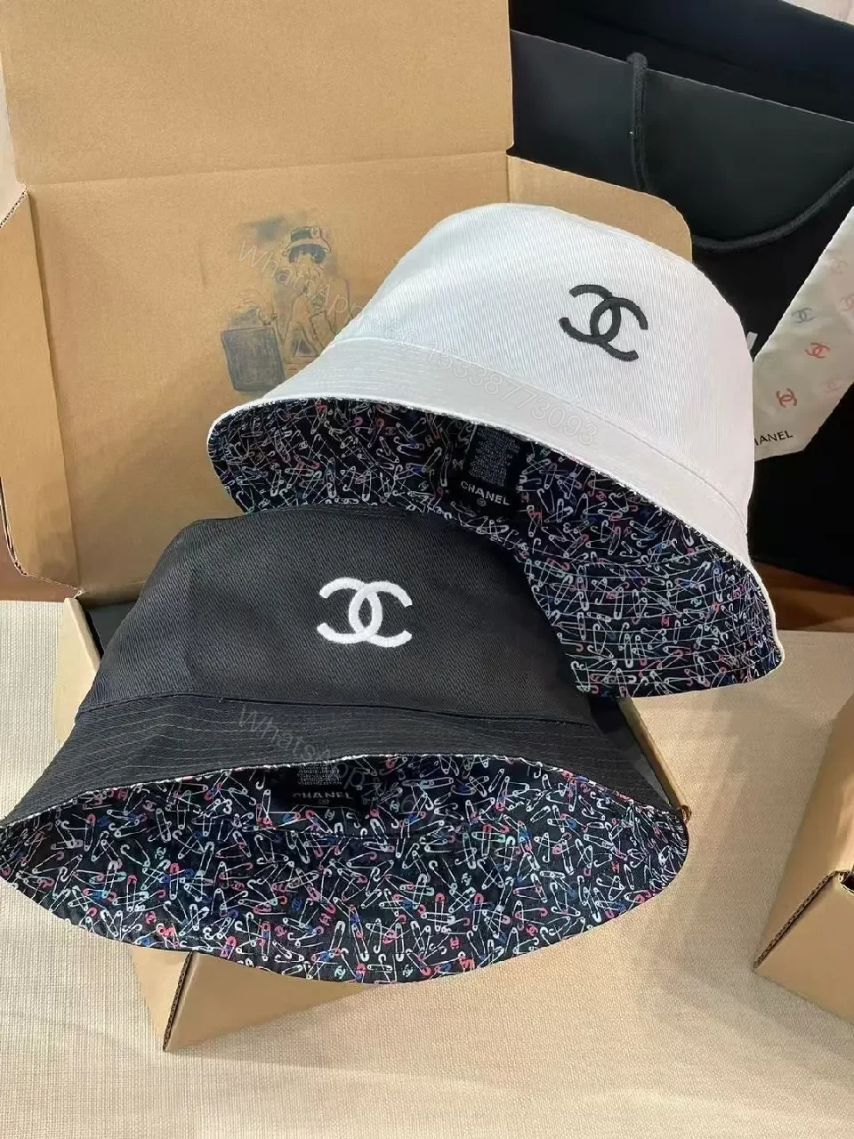 View 2 of Bold Color Block Bucket Hat: Luxe Comfort, Patterned Interior