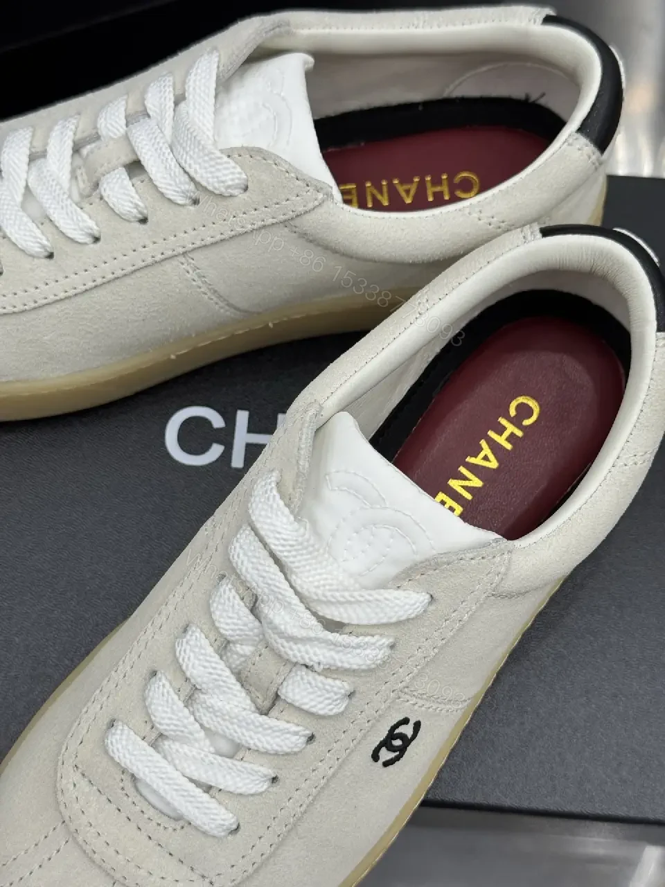 View 9 of Beige Leather Style Sneakers with Gum Sole
