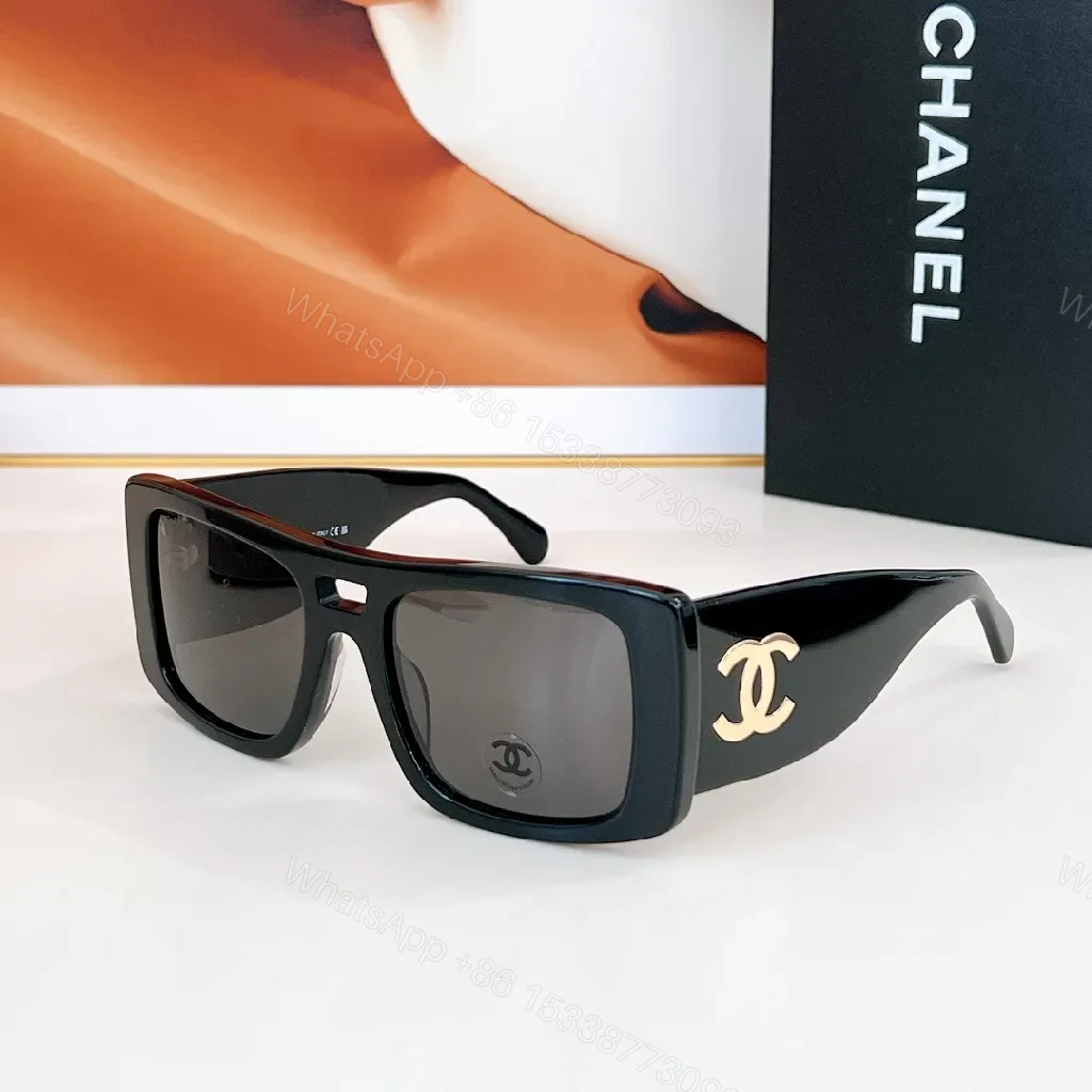 View 3 of Bold Chanel Sunglasses: Black Acetate, Interlocking CC Logo