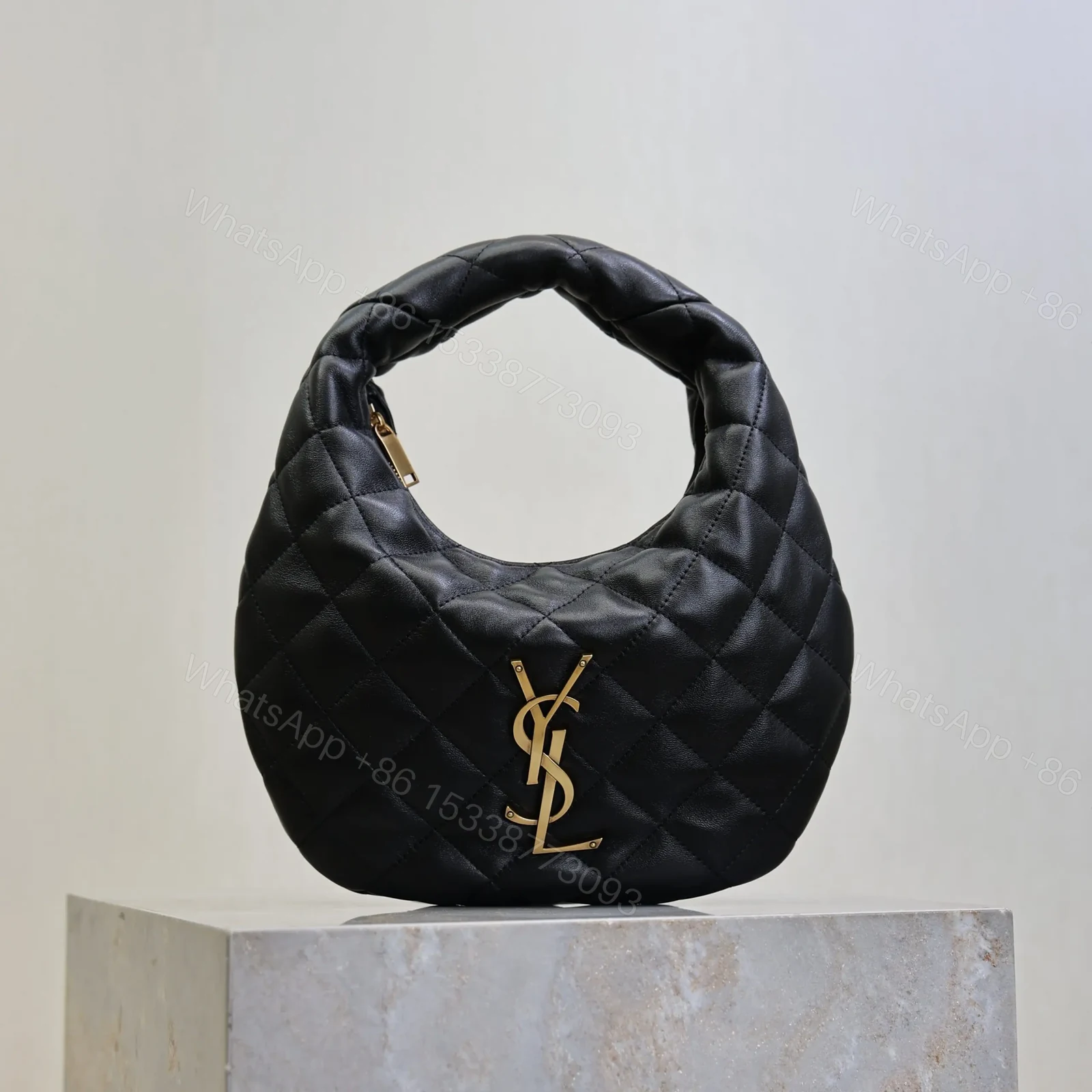 YSL ICARINO 17 IN BLACK QUILTED GOLD HARDWARE — view 1