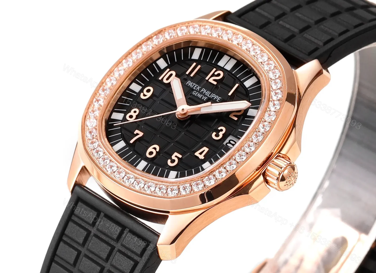 View 4 of Patek Philippe Aquanaut Series Mechanical Women’s Watch Black Dial with Diamond Bezel Stainless Steel Case and Black Rubber Strap