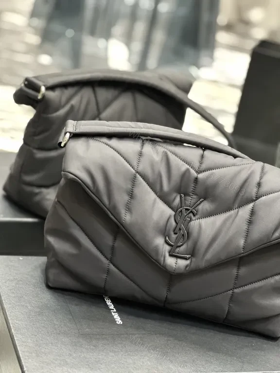 View 6 of Chic Satin Quilted Crossbody Bag with YSL Emblem - Luxury