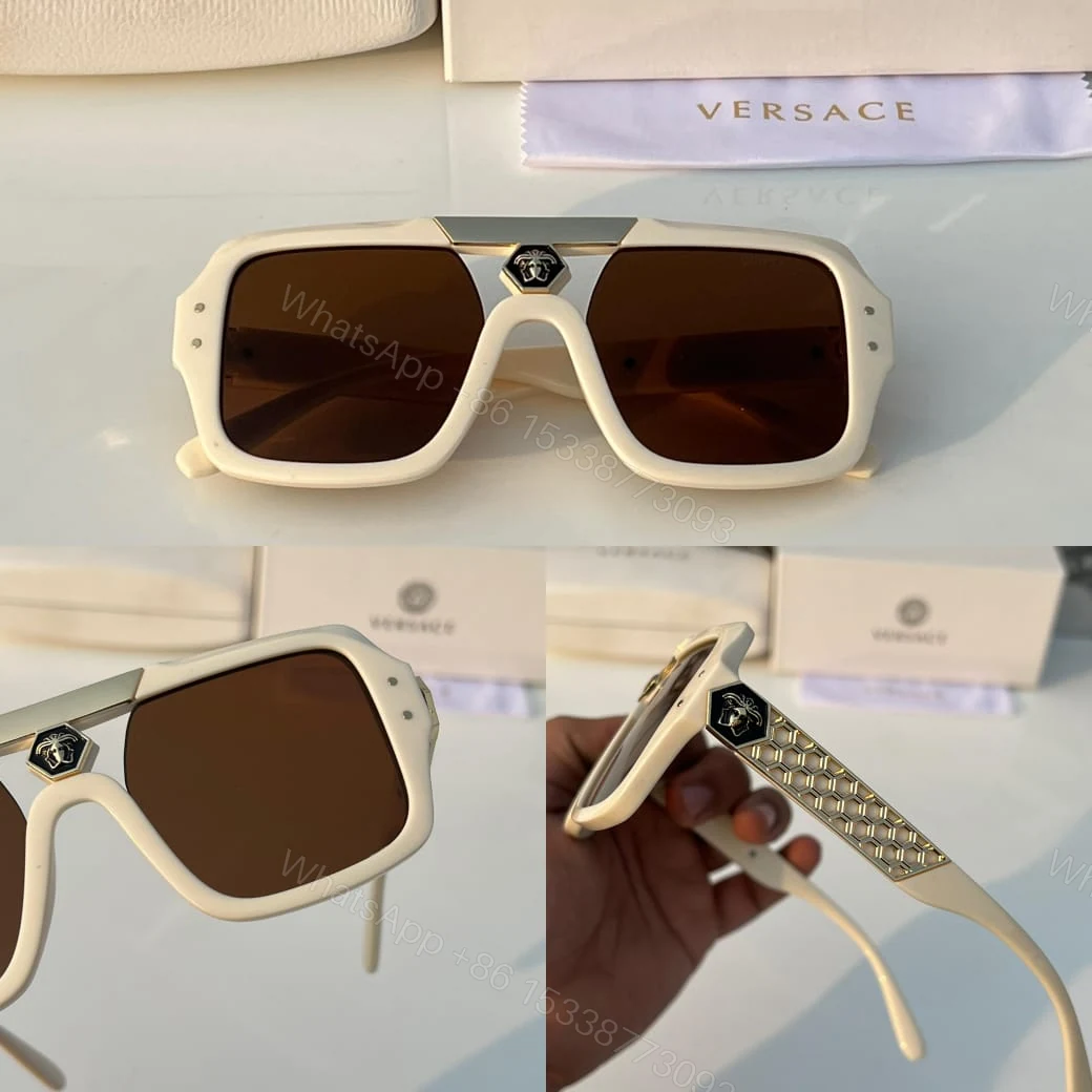 View 4 of Versace Sunglasses Rectangular Off-White Brown Gradient
