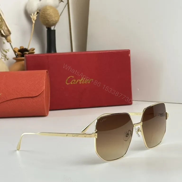 View 5 of Golden Frame Cartier Sunglasses: Modern Luxe UV400 Glasses