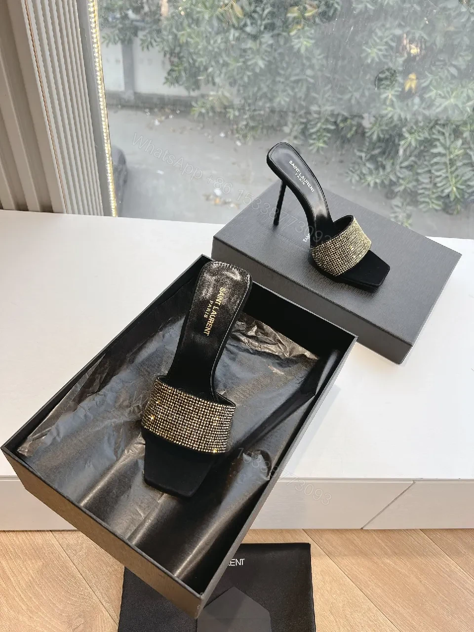View 3 of Saint Laurent Rhinestone Strap Sandals - Modern Luxury, Open-Toe