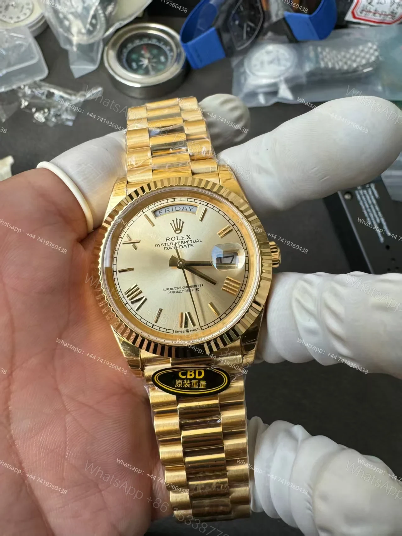 View 4 of Rolex Day-Date M228238-0006 1:1 Replica Gold Roman Dial 40MM 3255 Movement Presidential Bracelet Super Clone Watch