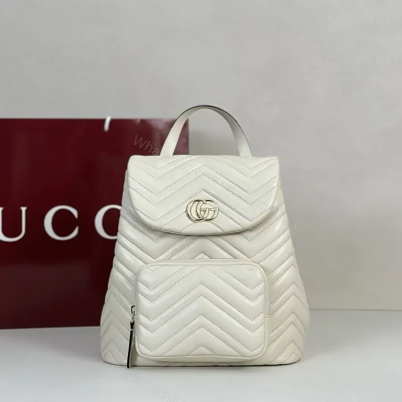 Off-White Cream Quilted Chevron Backback with Gold Logo Flap — view 1