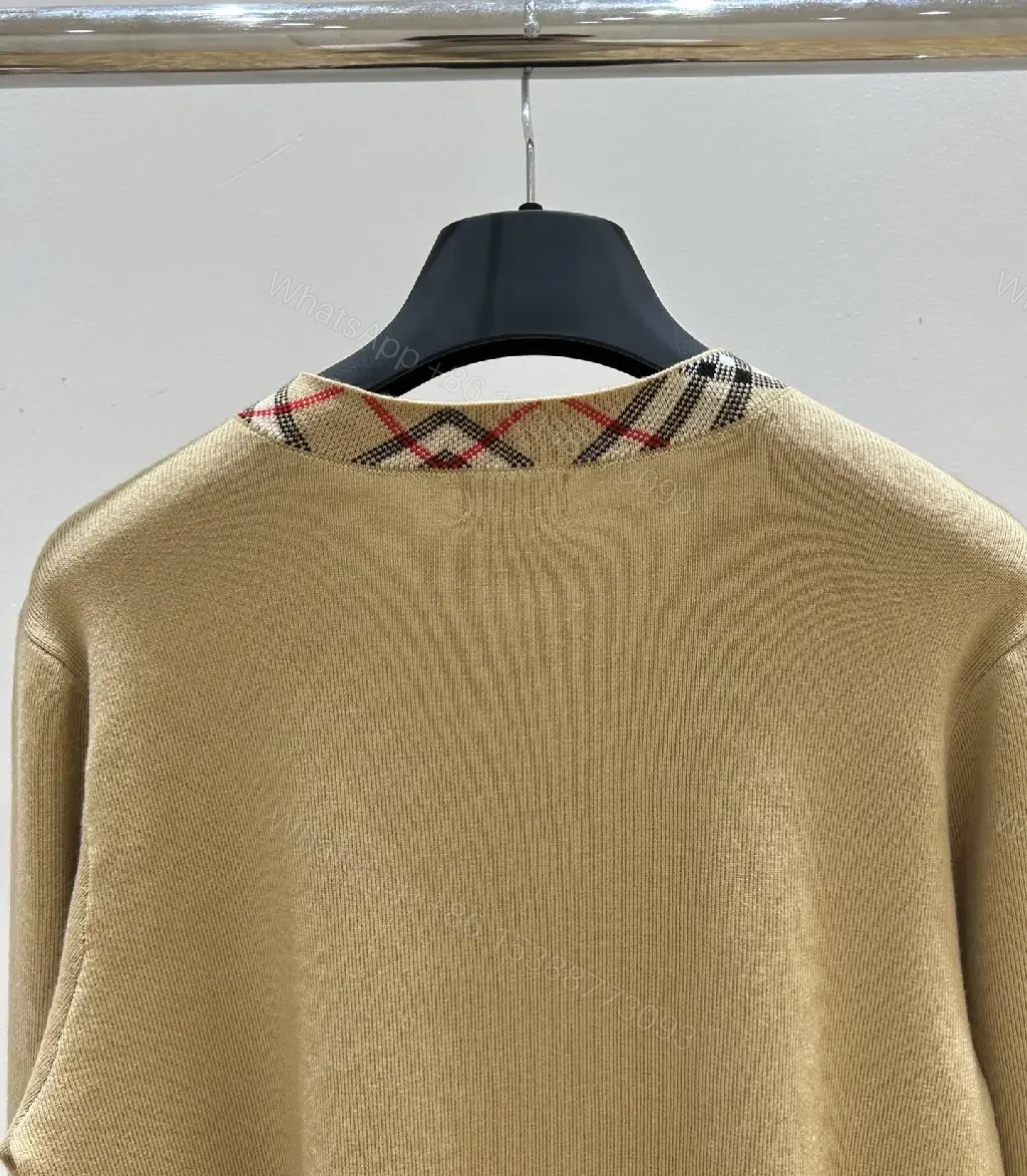 View 7 of Warm Camel Merino Knit Cardigan with Luxe Interior Check