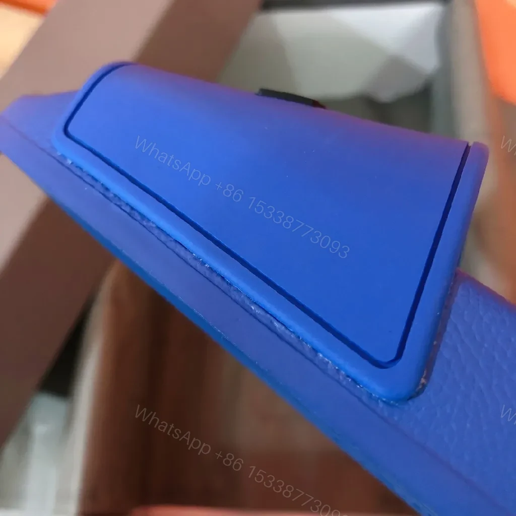 View 4 of Bold Blue Luxe Slides - Premium Faux Leather, Slip-On Comfort