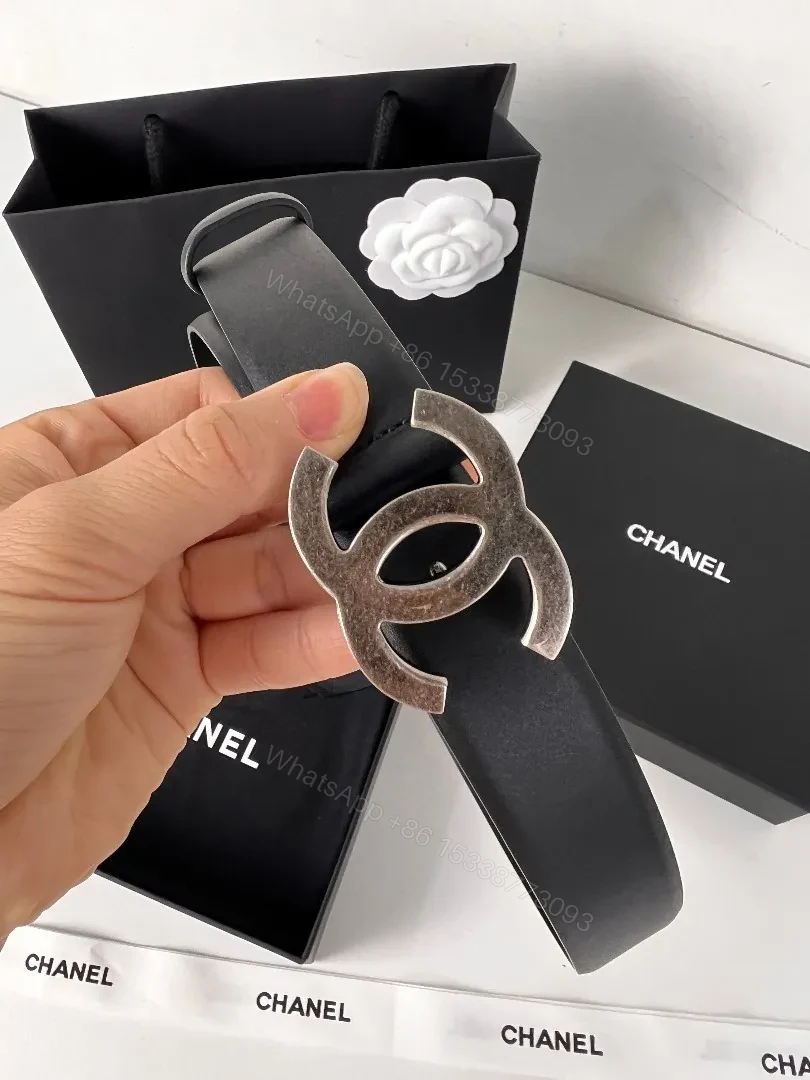 View 7 of Refined Leather Belt: Double-C Logo, Classic Black, Couture Style