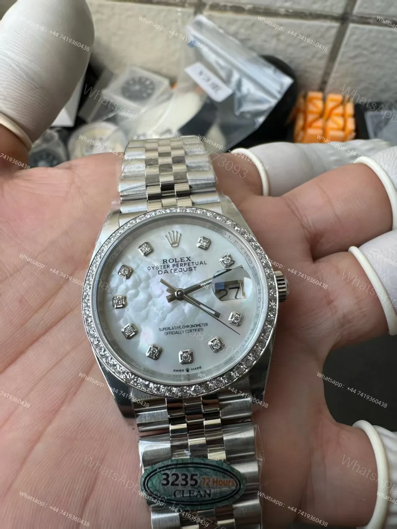 View 14 of Rolex Datejust M126284RBR-0011 1:1 Replica Mother of Pearl Diamond Dial Jubilee 36MM 3235 Movement Super Clone Watch