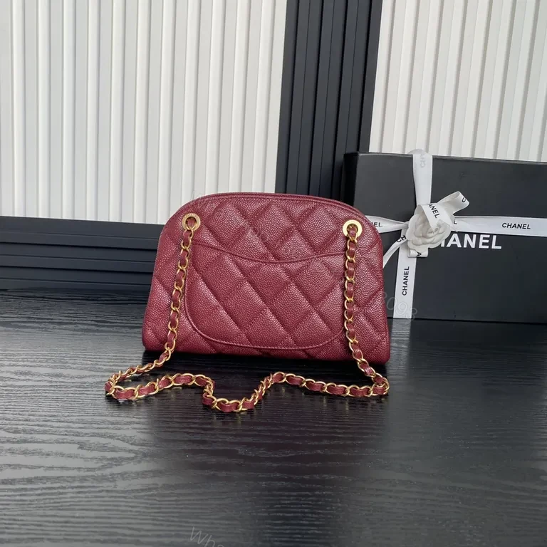 View 4 of Burgundy Leather Quilted Bag + Gold-Chain Strap + Luxury Crossbody Camera Bag