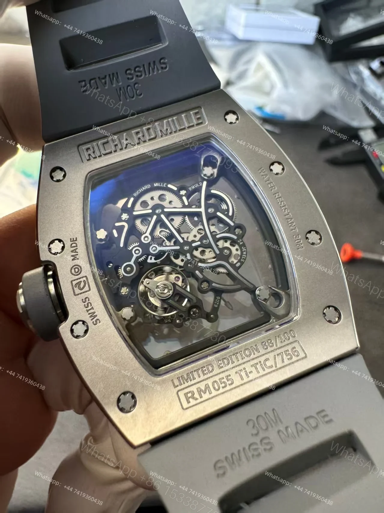 View 4 of Richard Mille RM 055 Grey Ceramic Vaucher Free-Sprung Grey Rubber Strap Custom Super Clone