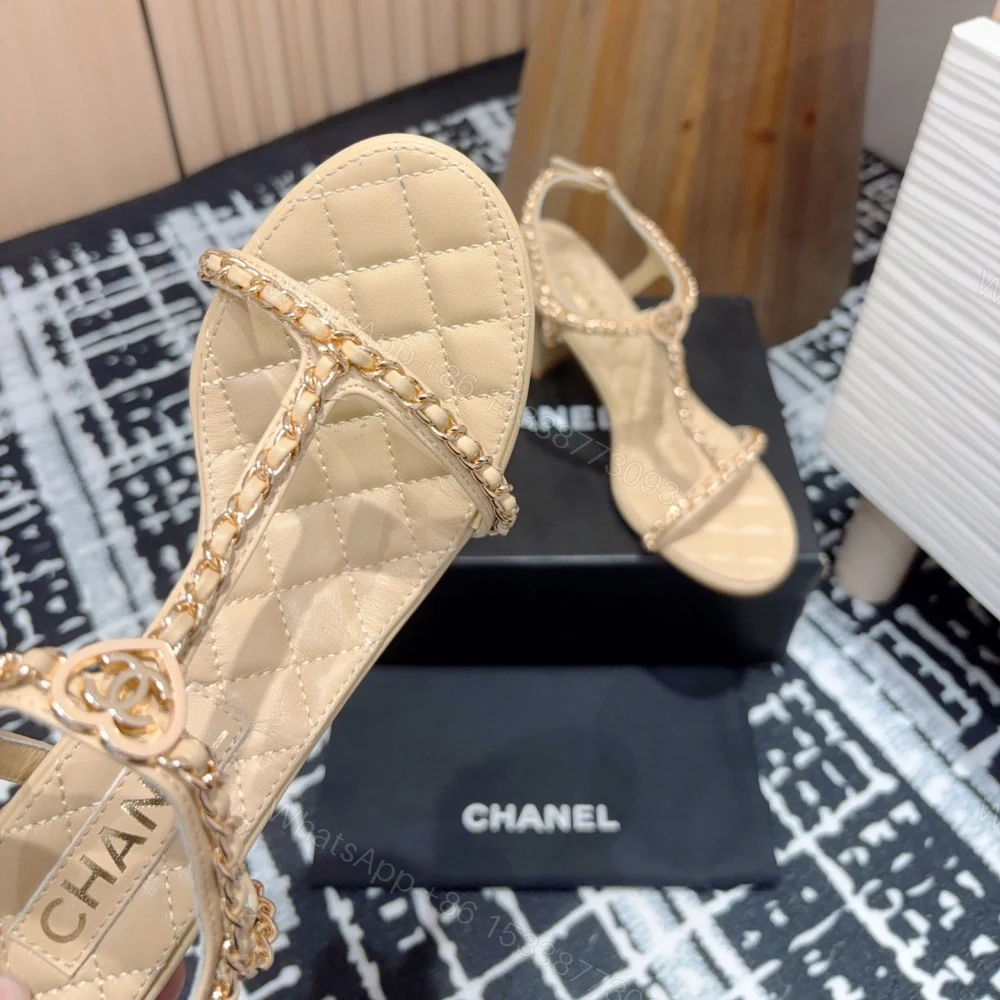 View 6 of 高仿Chanel*25C系列G46109B小羊皮高踭涼鞋米黃8.8CM免檢版