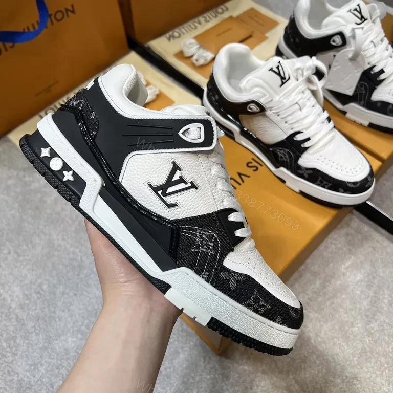 View 4 of White & Black LV-Embellished Sneaker: Luxury Street-Ready Comfort