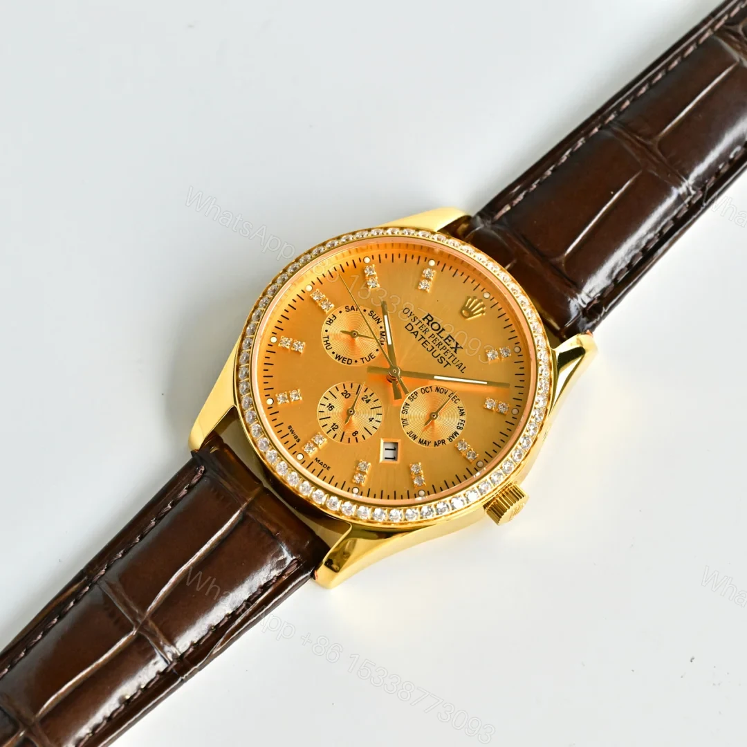 View 8 of Rolex Datejust R76 Gold Replica 41MM Premium Leather Strap Multi-Function Edition RG-ROLEX-DJ-R76-GOLD-LTH-41