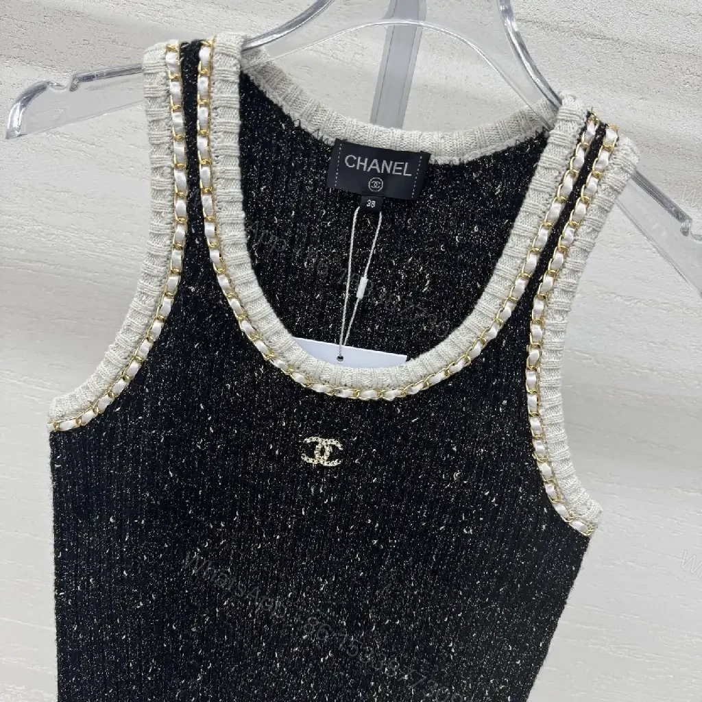 View 6 of Textured Tweed Knit Tank with Crystal Trim