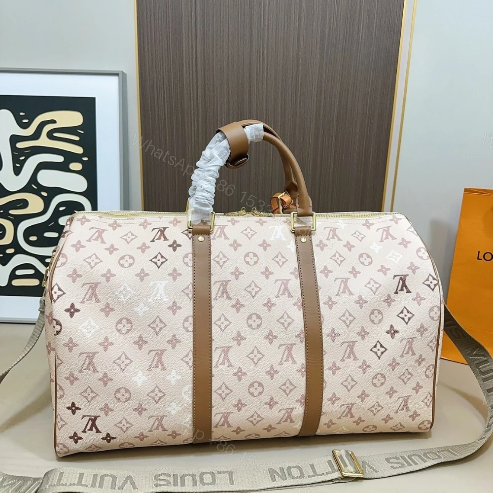 View 5 of Louis Vuitton Keepall Bandoulière 50 Monogram Beige 50Cm