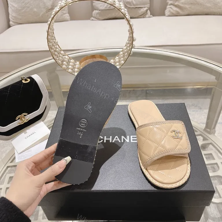 View 4 of Quilted Slides with Chanel Motif â€“ Luxury Everyday Comfort