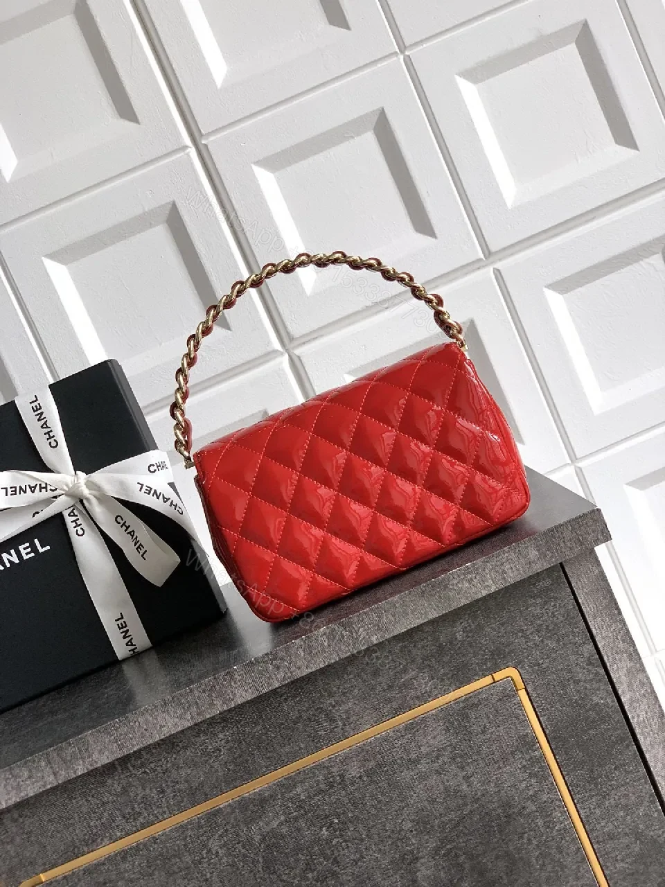 View 4 of Statement Red Quilted Calf Leather Compact Handbag