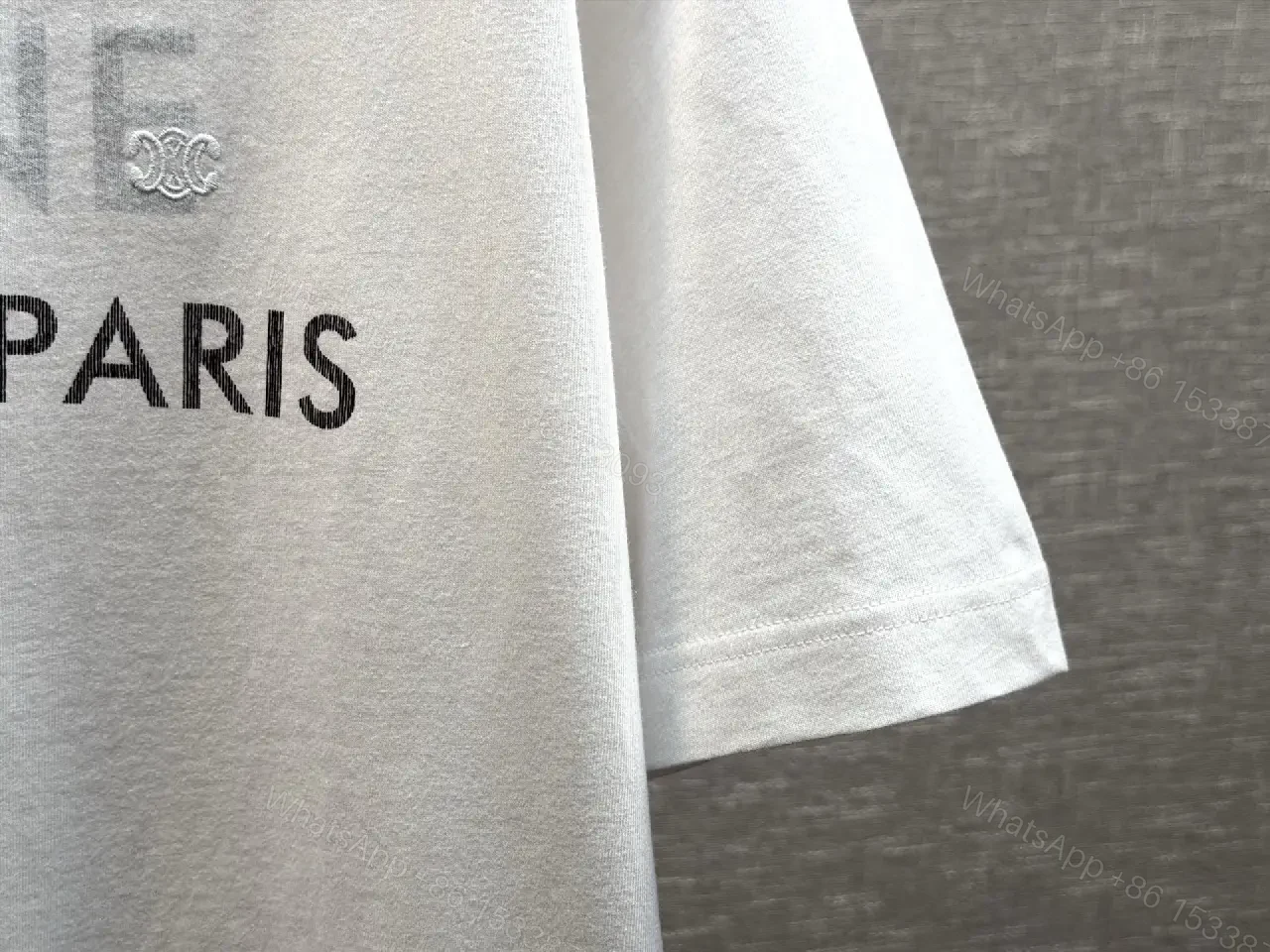 View 5 of Bright White Cotton-Blend Tee with Subtle CELINE Paris Logo