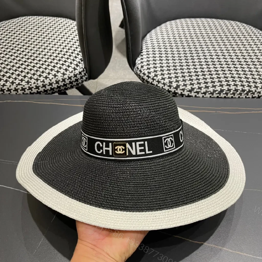 View 4 of Two-Tone Wide-Brim Straw Hat: Luxe Everyday Statement