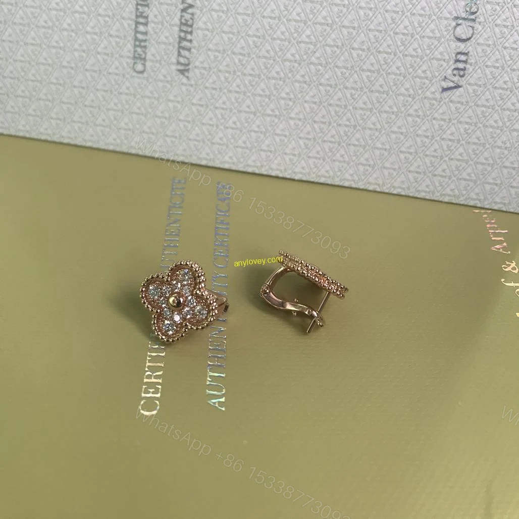 View 2 of Van Cleef & Arpels Vintage Alhambra Earrings Dimaonds Yellow Gold VCARA44700
