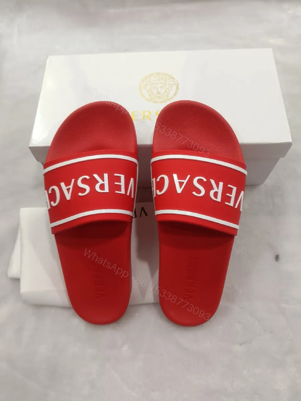 View 7 of Red Velour Slip-Ons with Bold Logo Band