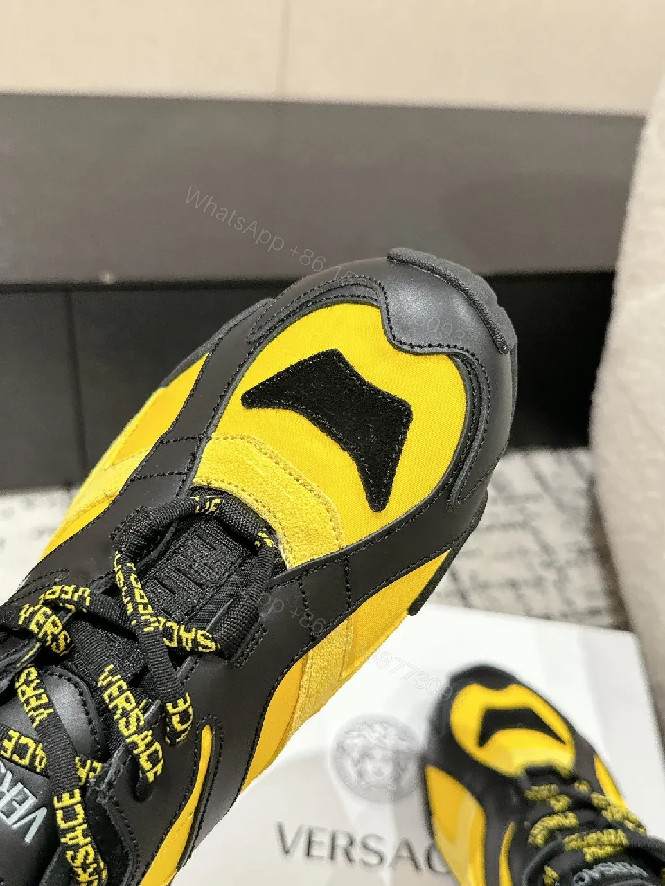 View 8 of Bold Black & Yellow Luxury High-Top Sneakers
