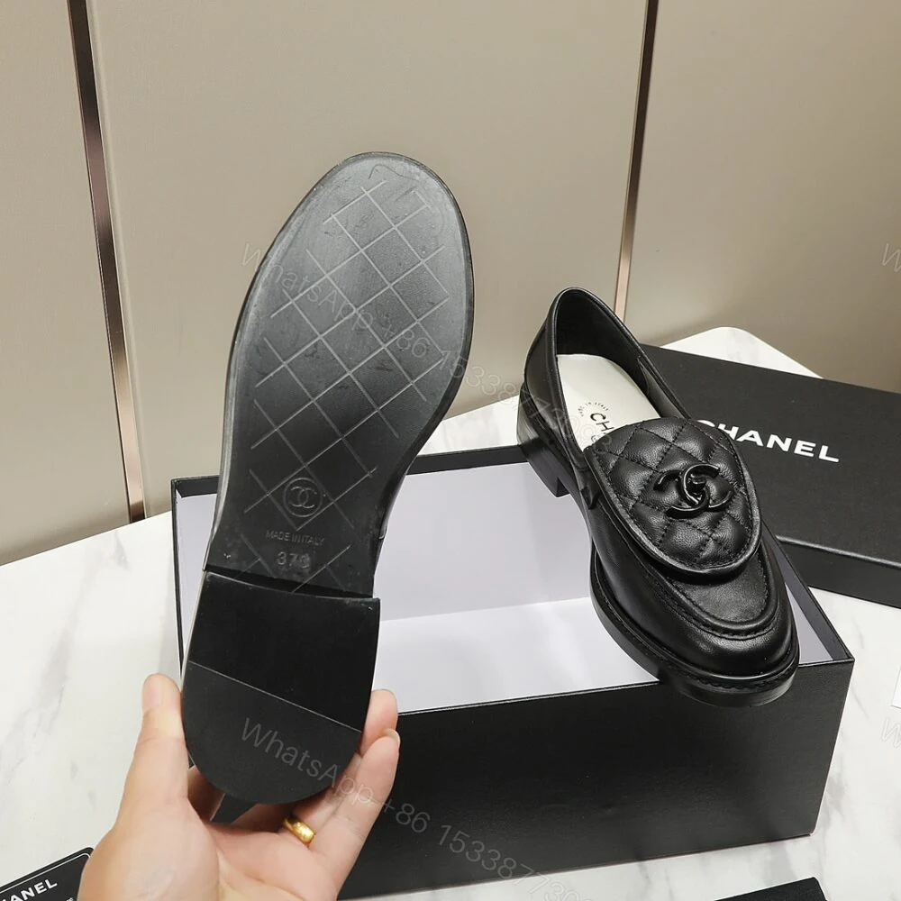 View 8 of Chanel CC Nib Turnlock Moccasins Flat Loafers Black