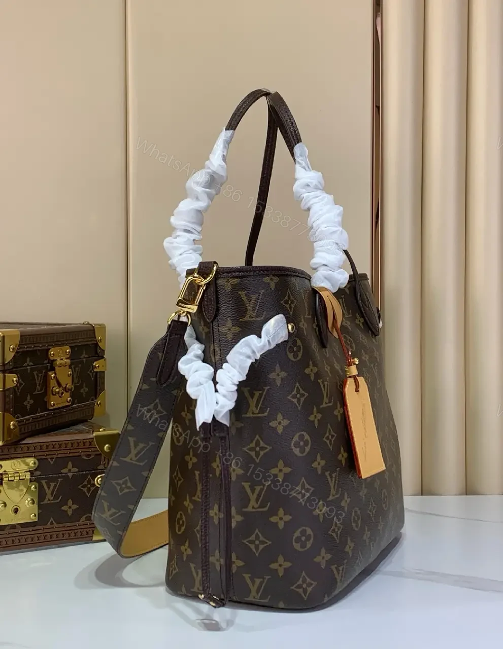 View 3 of Dark Brown Monogram LV Tote Bag - Structured Top-Handle Style