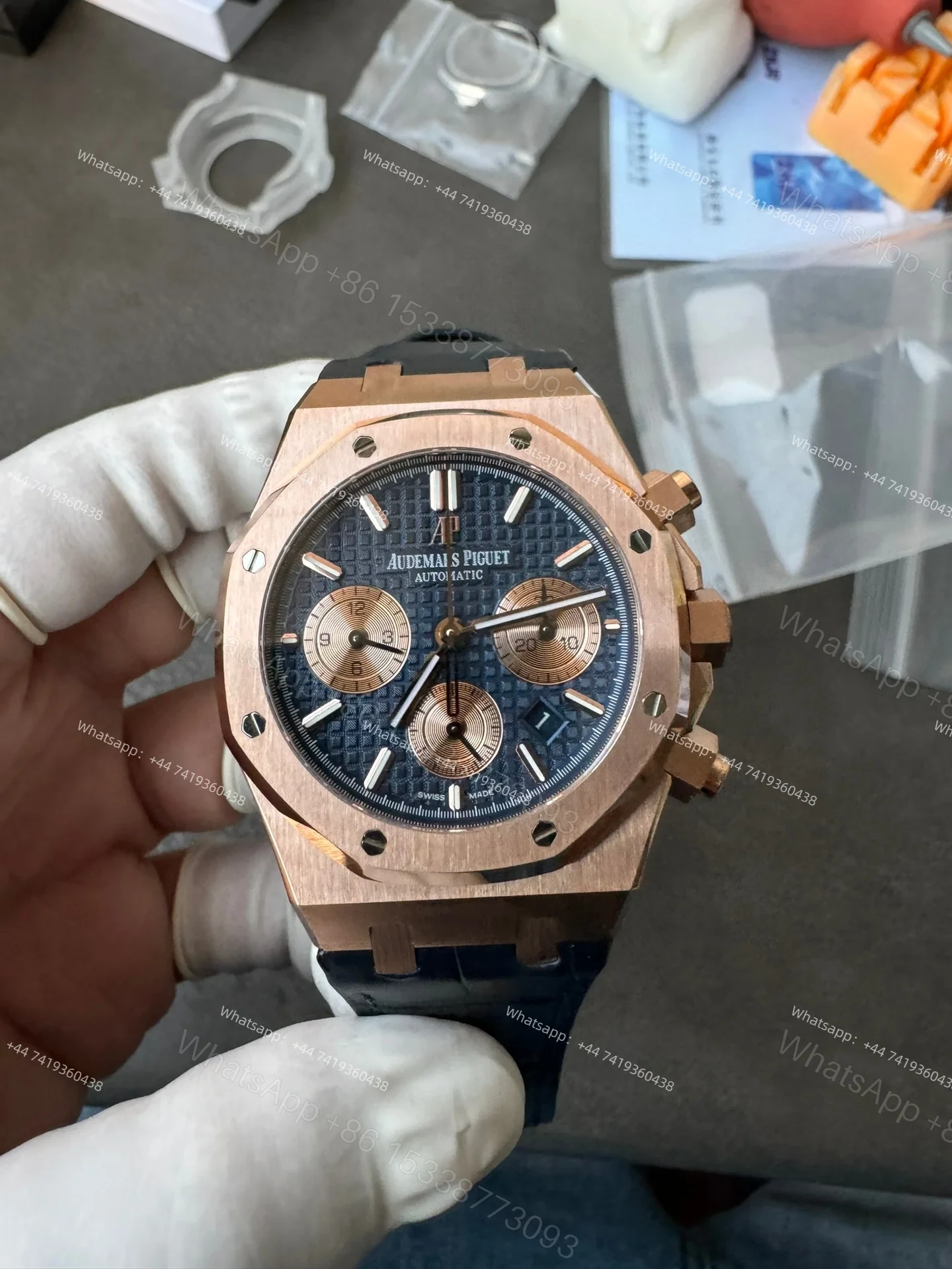 View 2 of Audemars Piguet Super Clone Royal Oak Rose Gold Blue Dial 26331OR Chronograph