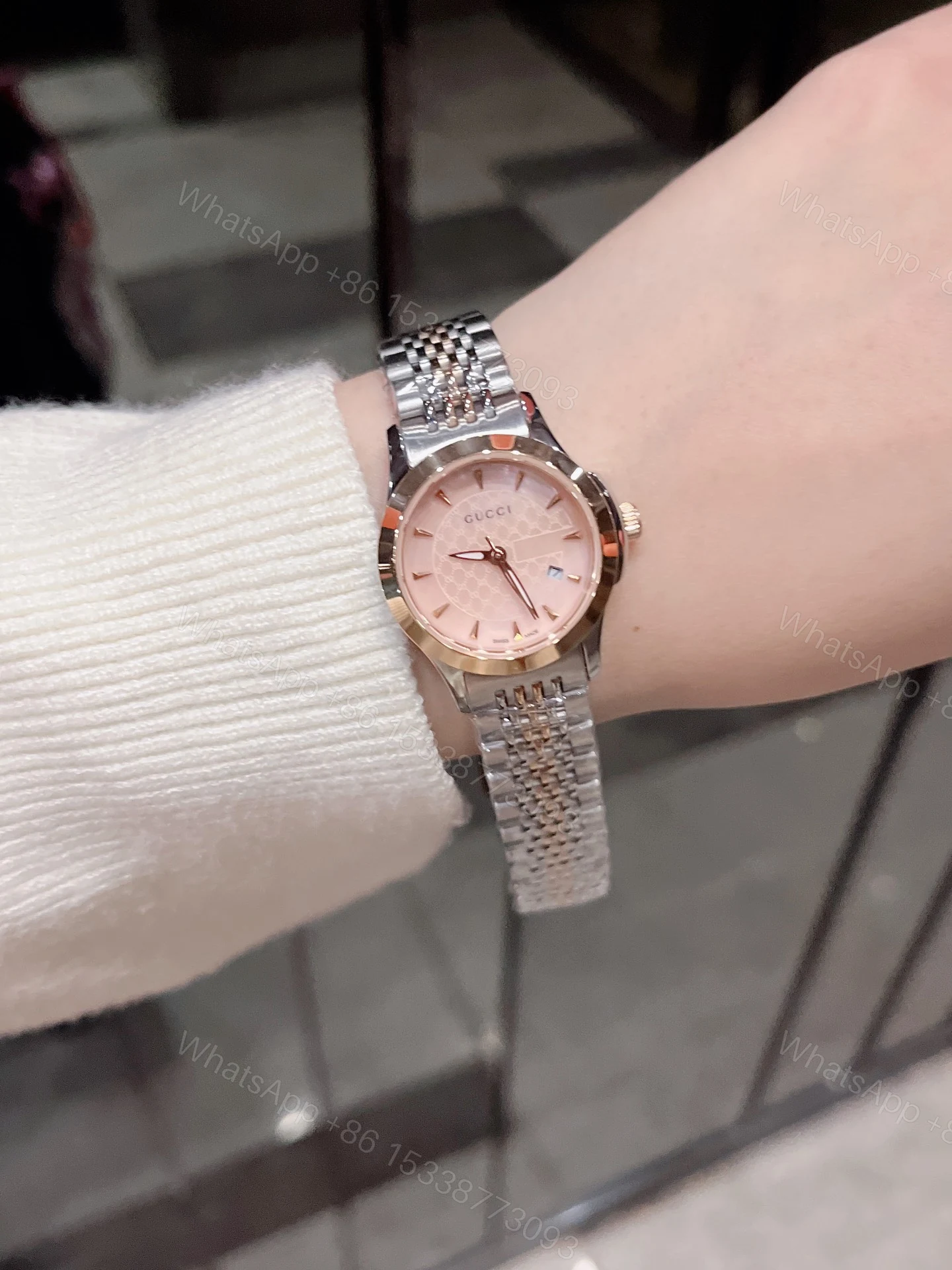 GucciA貨女錶Timeless粉金錶面雙色鋼帶精品手錶 — view 1