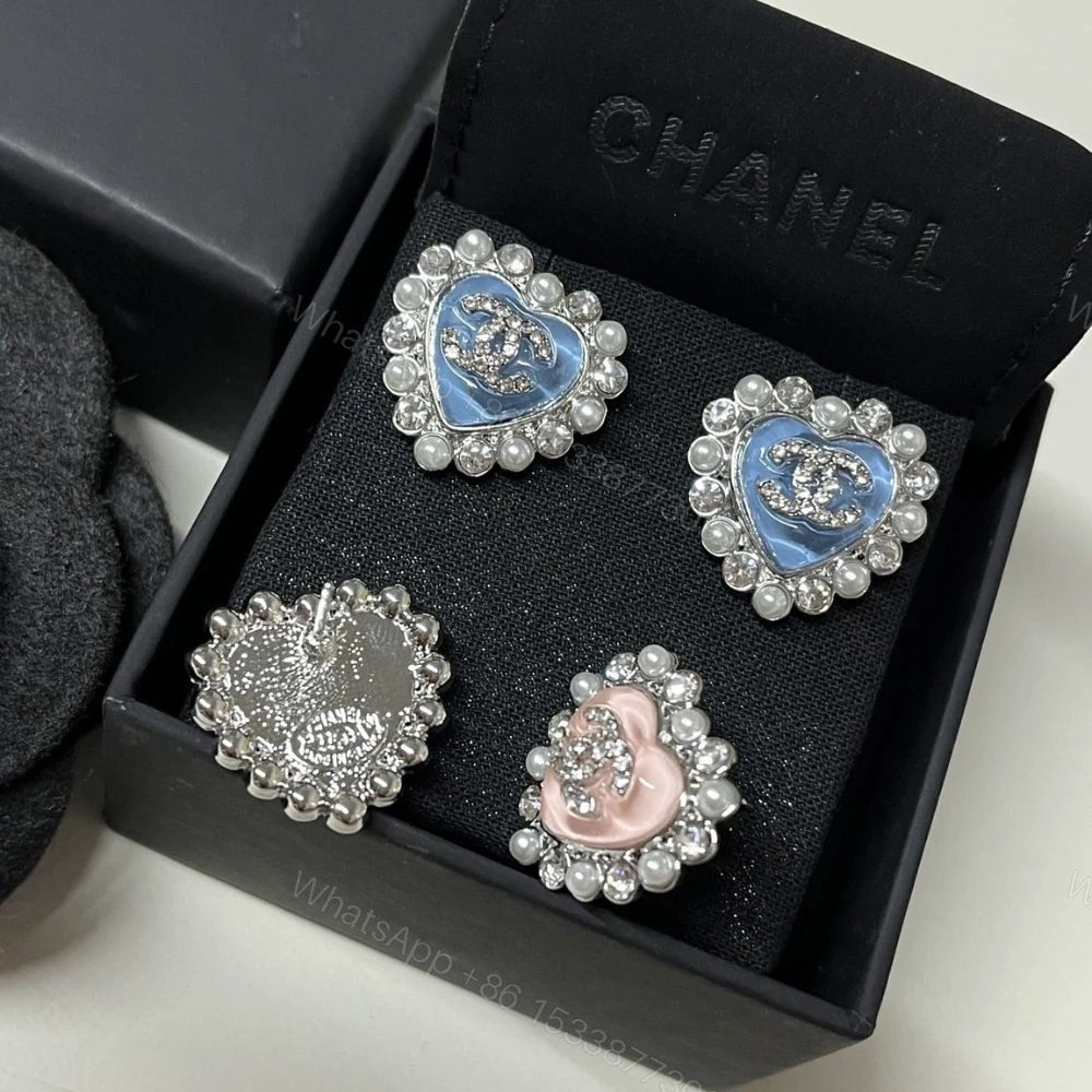 View 6 of CHANEL HEART MOTIF AND CRYSTAL EARRINGS IN PINK