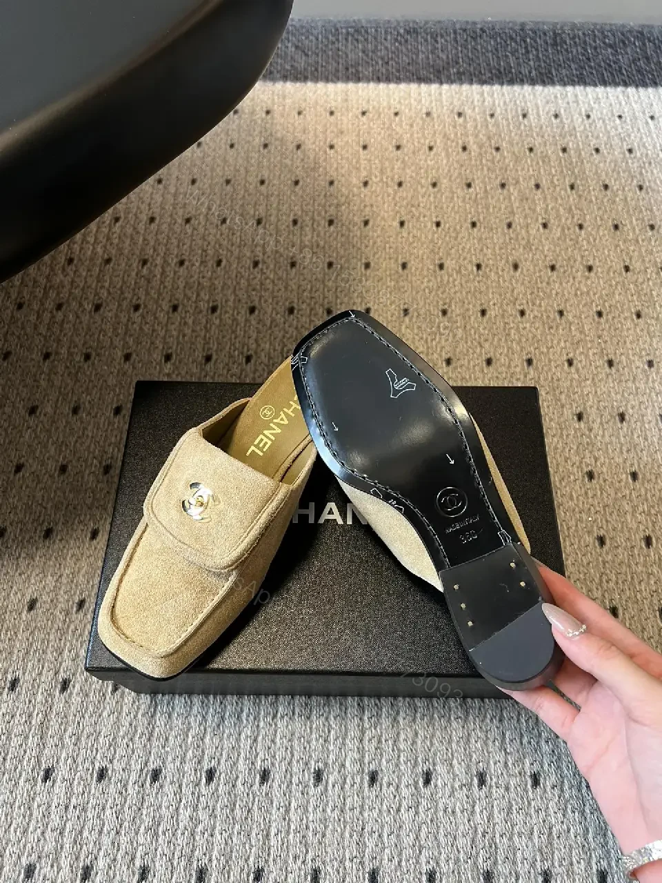 View 2 of Open-Front Suede Mules + Iconic Hardware + Casual Luxe Shoes