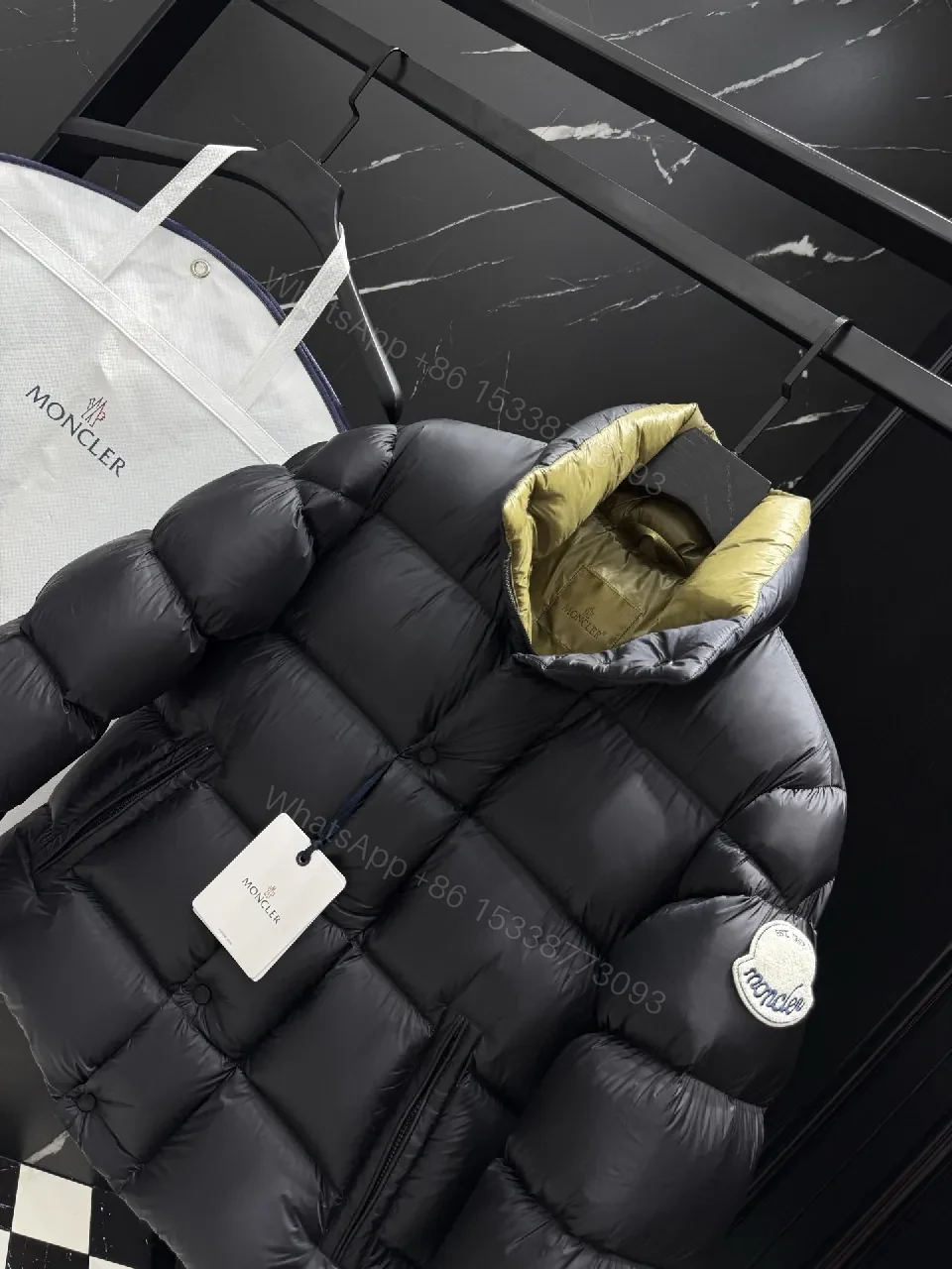 View 8 of Puffer Perfection: Short Black Down Jacket with Moncler Patch