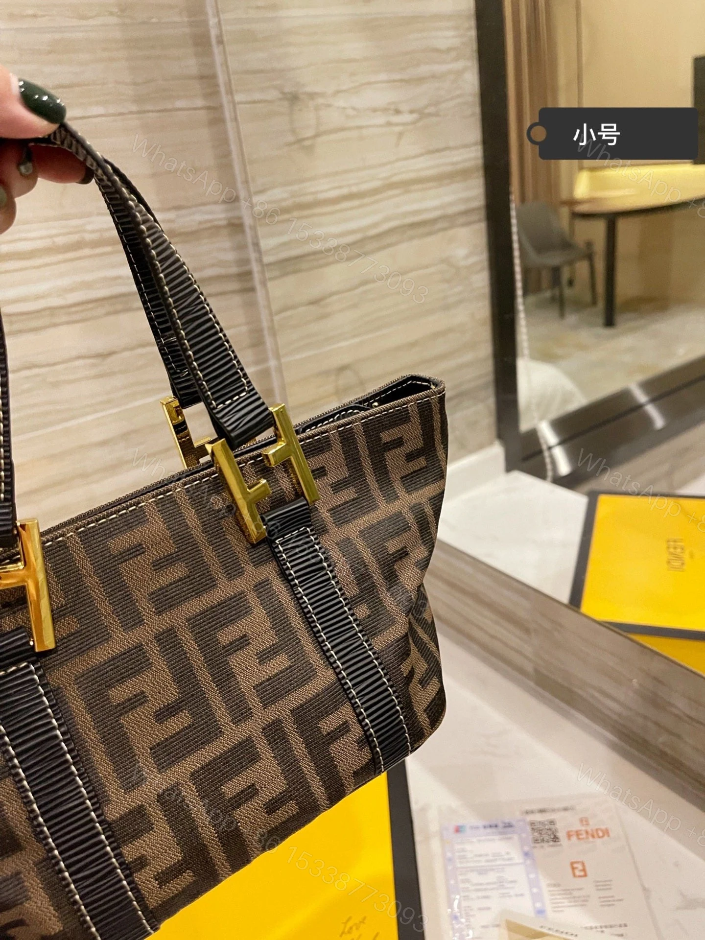 View 3 of FENDI Zucca Canvas Hand Bag