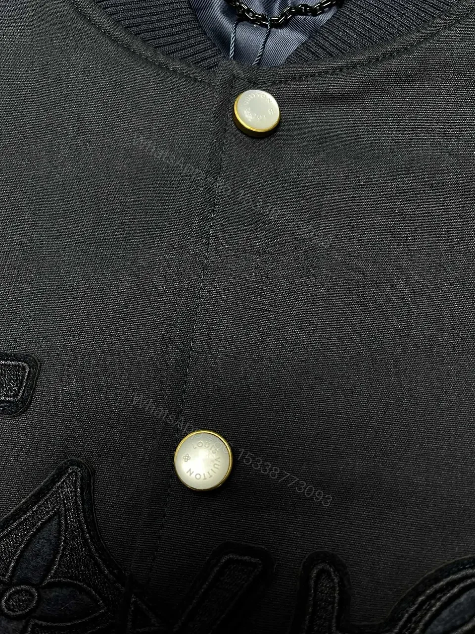 View 4 of Black Embroidered Satin-Texture Varsity Jacket, Luxe Streetwear