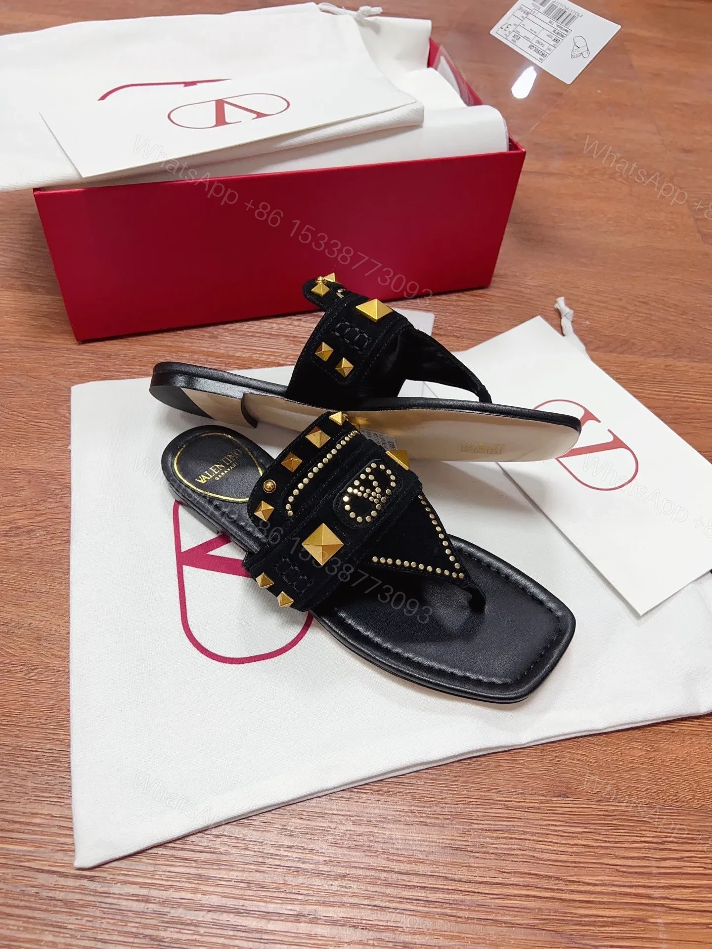 View 2 of Valentino Women Black Suede Studded Sandals