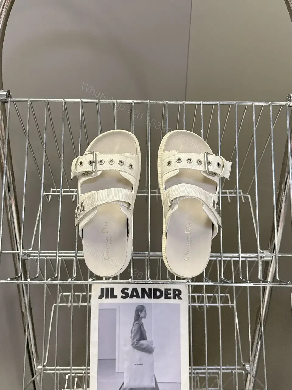 View 7 of White Leather Sandals with Buckle Straps - Dior Inspired Style