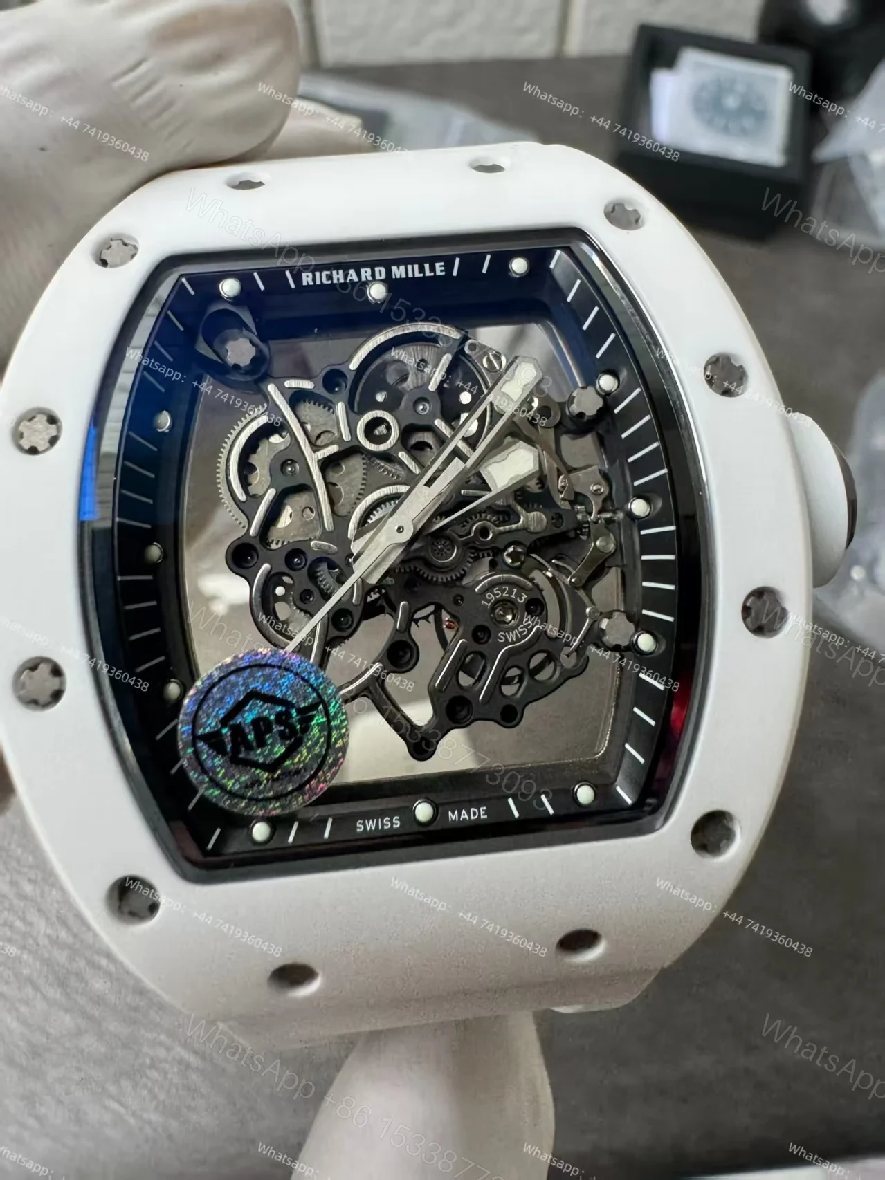 View 8 of Super Clone Richard Mille RM 055 White Ceramic Titanium Skeleton White Rubber Strap 1:1 Replica Watch