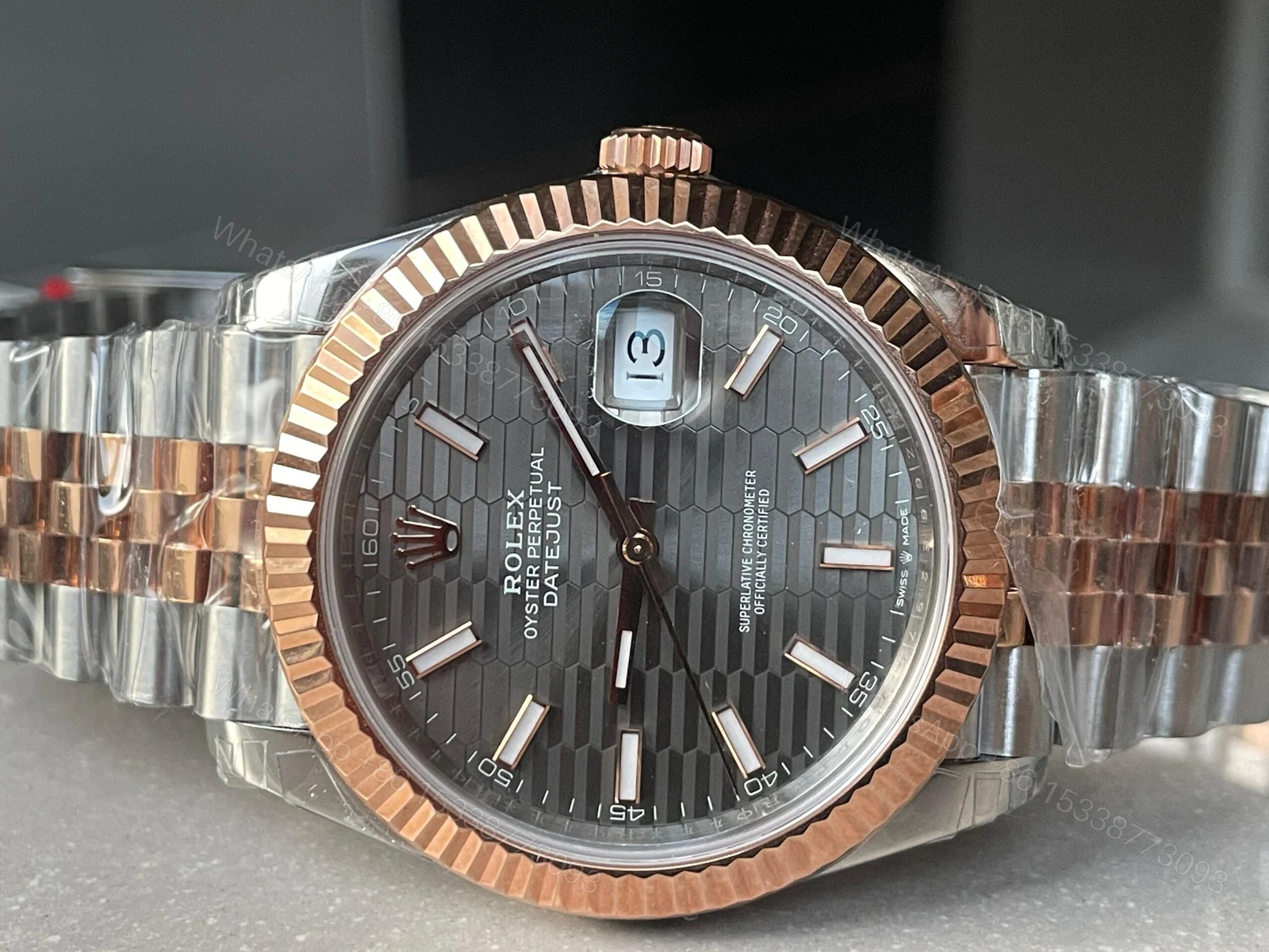 View 4 of VSF Factory 1:1 Rolex Datejust 41mm 126331 904L RG/SS Fltued Bezel Pattern Motif Grey Dial Stick VS3235