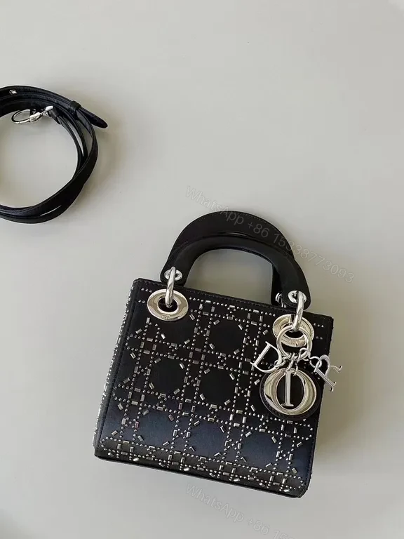 View 3 of Compact Dior-Pattern Mini Bag: Luxe Charms, Silvery Hardware