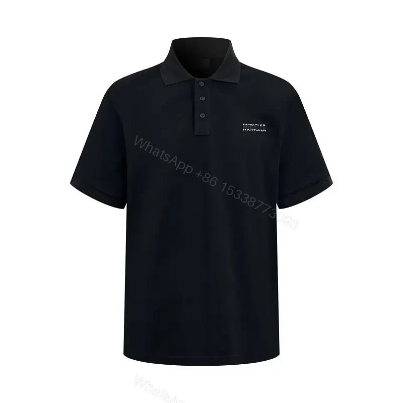 Black Knit Polo Shirt with Classic Collar, Matte Finish — view 1